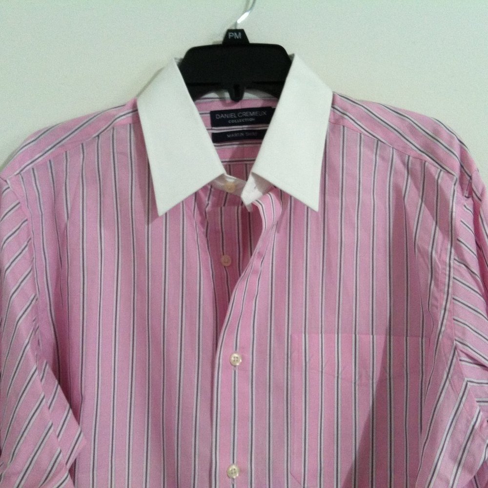 DANIEL CREMIEUX MENS NEW PINK COTTON DRESS SHIRT WITH FRENCH CUFFS  SIZE: 16-33